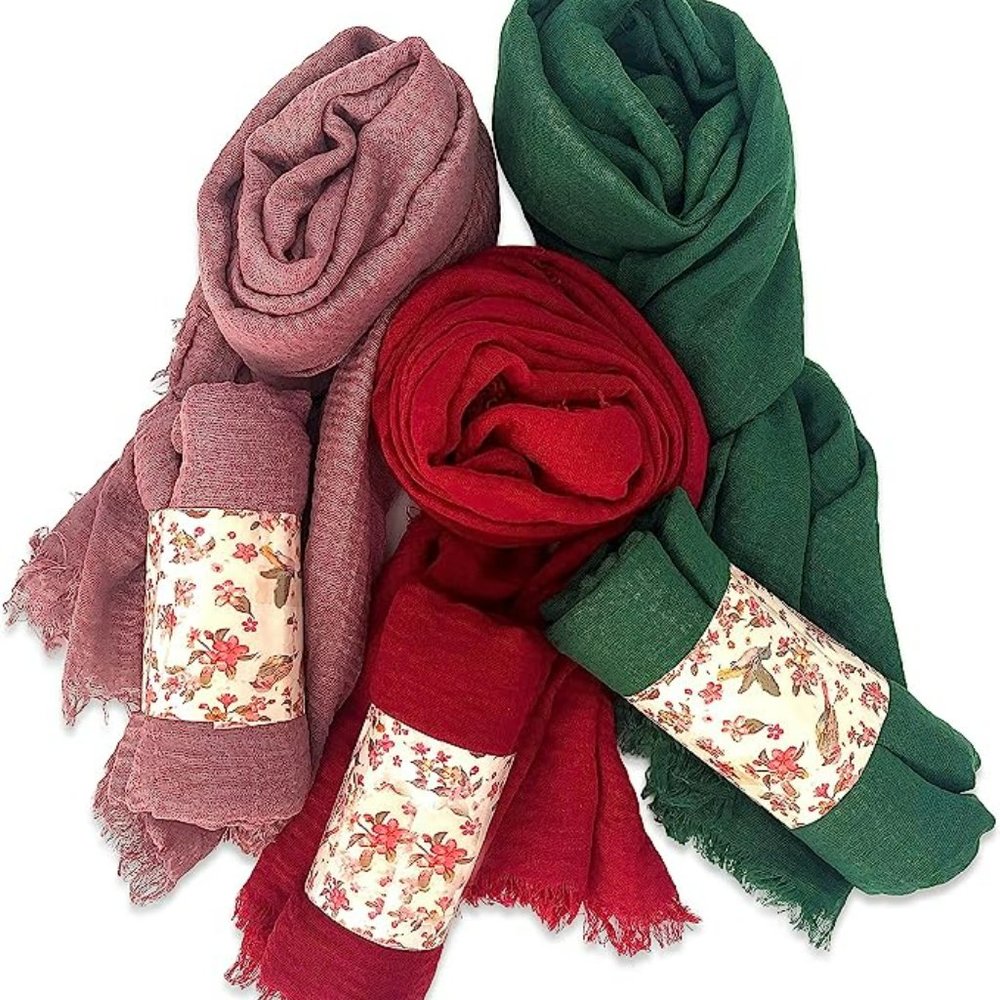3 PCS Women Long Scarf Shawl Turban Soft Solid Colour (RED,GREEN,Lilac)